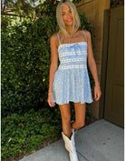 Ribbon Lace Detail Mini Dress in Blue - Styled by Ashley Brooke