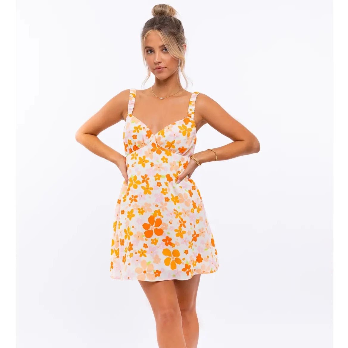 Ruched Strap Floral Print Mini Dress - Styled by Ashley Brooke