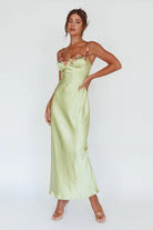 Satin Maxi Dress with Floral Lace Detail - Styled by Ashley Brooke