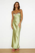 Satin Maxi Dress with Floral Lace Detail - Styled by Ashley Brooke