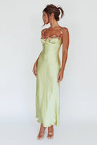 Satin Maxi Dress with Floral Lace Detail - Styled by Ashley Brooke