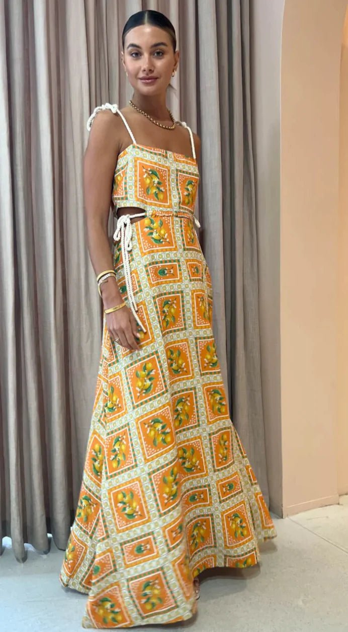 Sicilian Orange Mosaic Patchwork Maxi Dress - Styled by Ashley Brooke