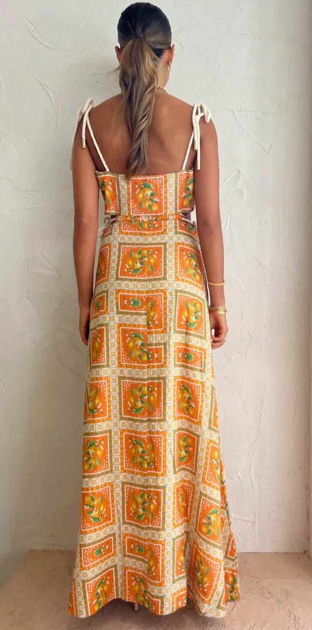 Sicilian Orange Mosaic Patchwork Maxi Dress - Styled by Ashley Brooke