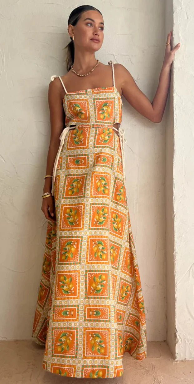 Sicilian Orange Mosaic Patchwork Maxi Dress - Styled by Ashley Brooke