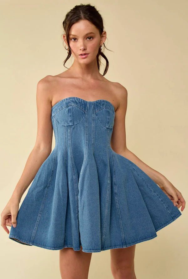 Strapless Denim Babydoll Mini Dress - Styled by Ashley Brooke