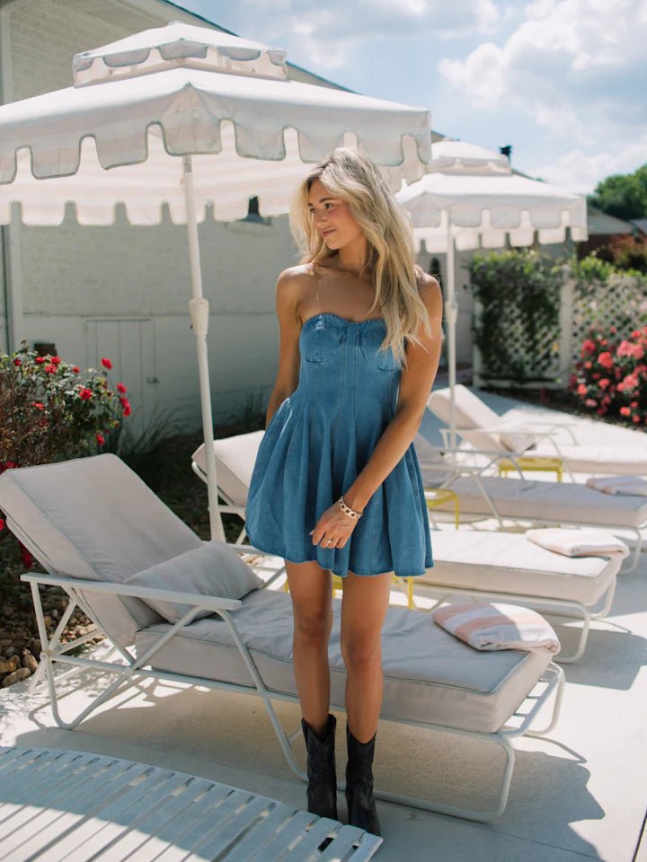 Strapless Denim Babydoll Mini Dress - Styled by Ashley Brooke