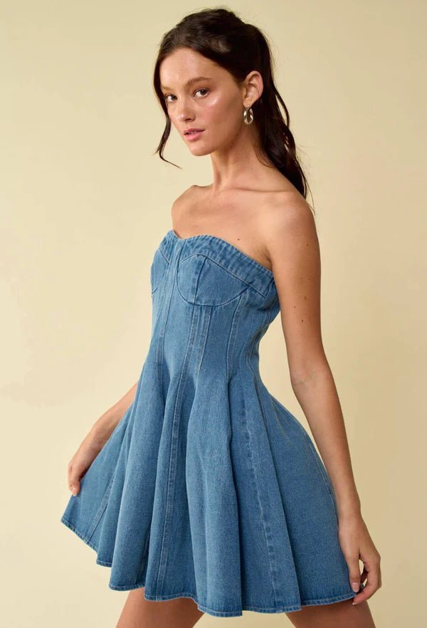 Strapless Denim Babydoll Mini Dress - Styled by Ashley Brooke