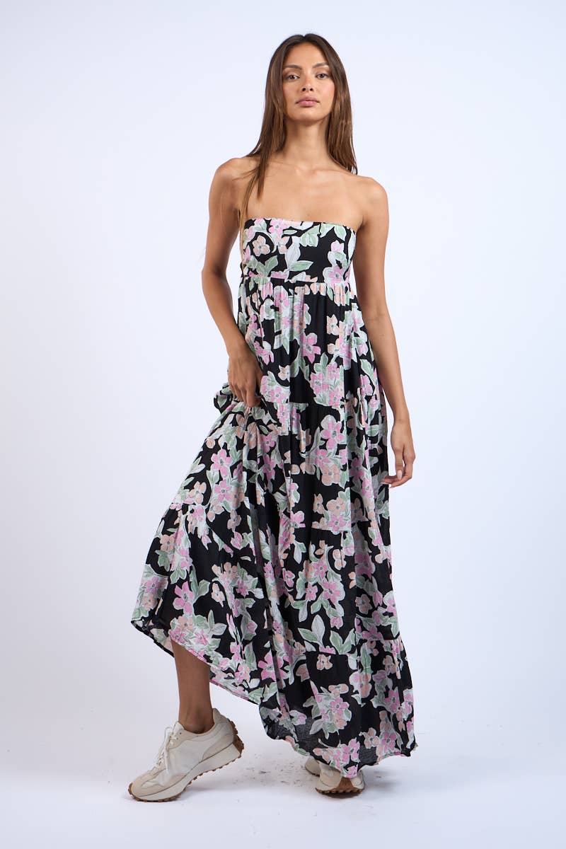 Strapless Floral Print Maxi Dress - Styled by Ashley Brooke