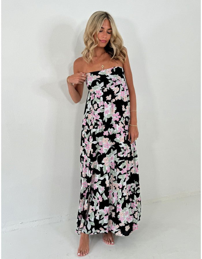 Strapless Floral Print Maxi Dress