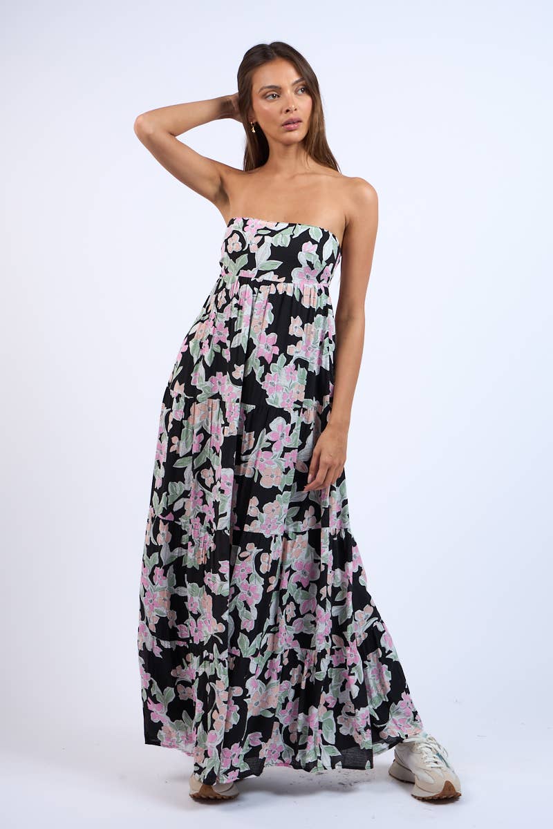 Strapless Floral Print Maxi Dress - Styled by Ashley Brooke