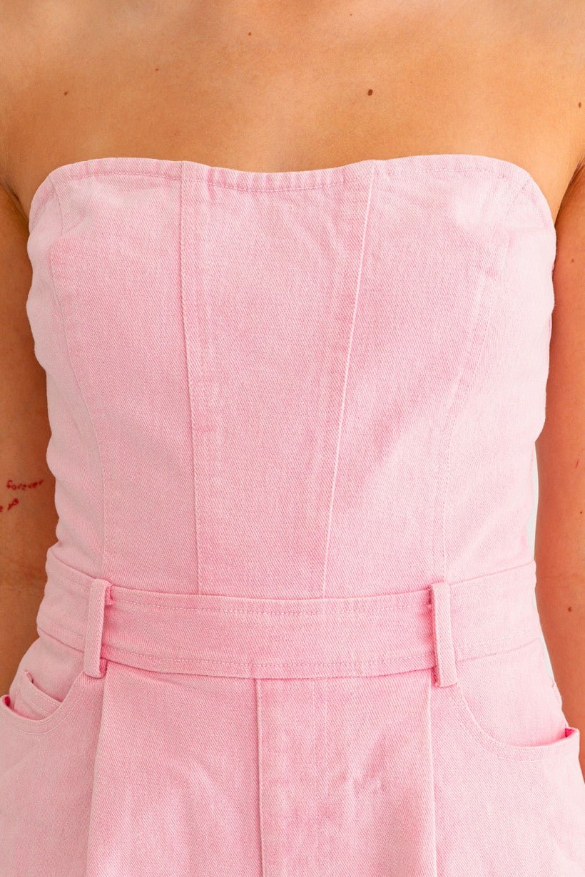 Strapless Pink Denim Romper - Styled by Ashley Brooke