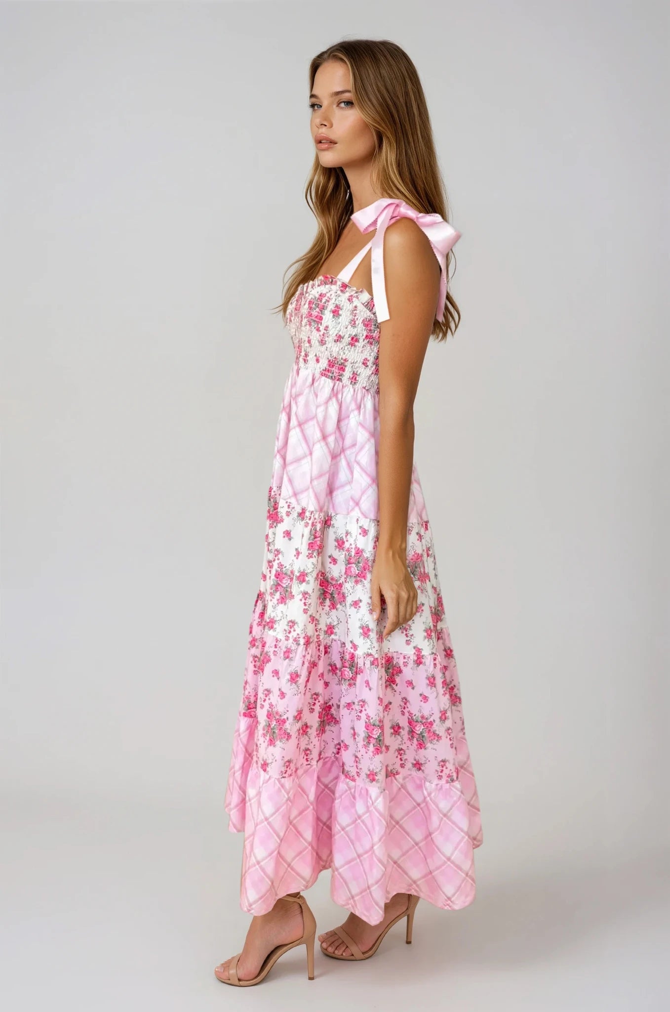 pink summer maxi dress Pink Floral Tiered Maxi Dress