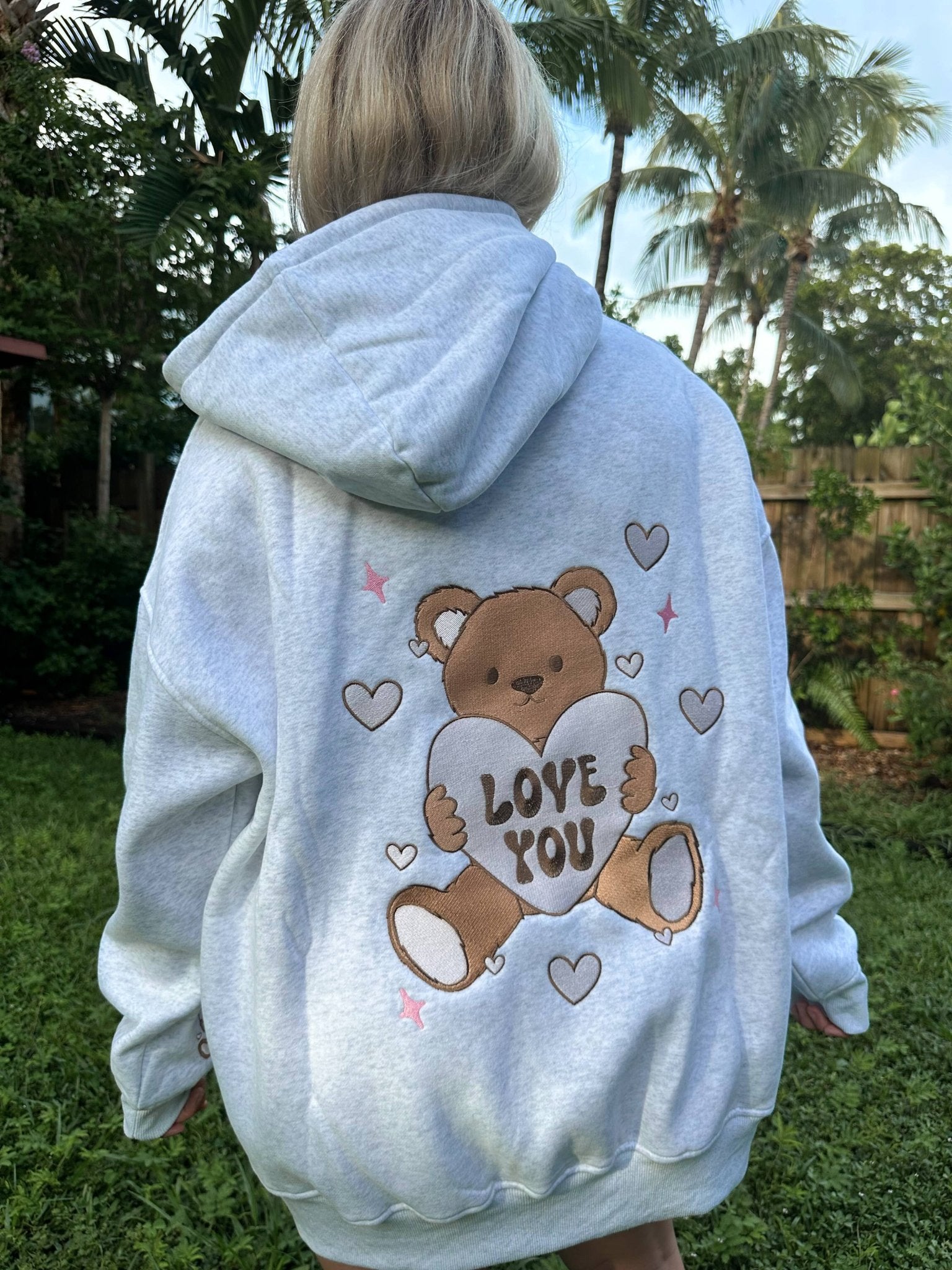 Teddy bear embroidered hoodie deals