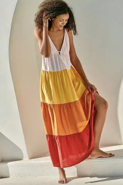Raya Colorblock Maxi Dress - Cotton V-Neck Tiered Sleeveless | Styled by Ashley Brooke Large Raya Colorblock Maxi Dress - Cotton V-Neck Tiered Sleeveless | Styled by Ashley Brooke Large