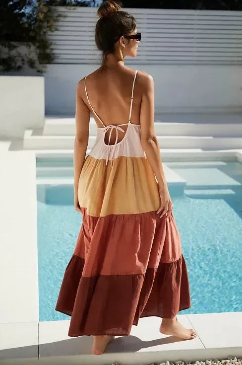 Raya Colorblock Maxi Dress - Cotton V-Neck Tiered Sleeveless | Styled by Ashley Brooke Large Raya Colorblock Maxi Dress - Cotton V-Neck Tiered Sleeveless | Styled by Ashley Brooke Large