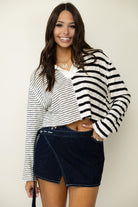 V - Neck Contrast Striped Top - Styled by Ashley Brooke