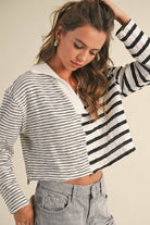 V - Neck Contrast Striped Top - Styled by Ashley Brooke