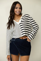 V - Neck Contrast Striped Top - Styled by Ashley Brooke