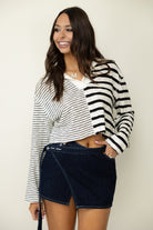 V - Neck Contrast Striped Top - Styled by Ashley Brooke