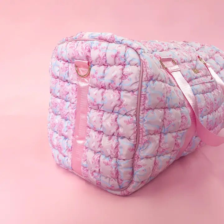 Watercolor Floral Bow Quilted Weekender Duffle Bag - Styled by Ashley Brooke