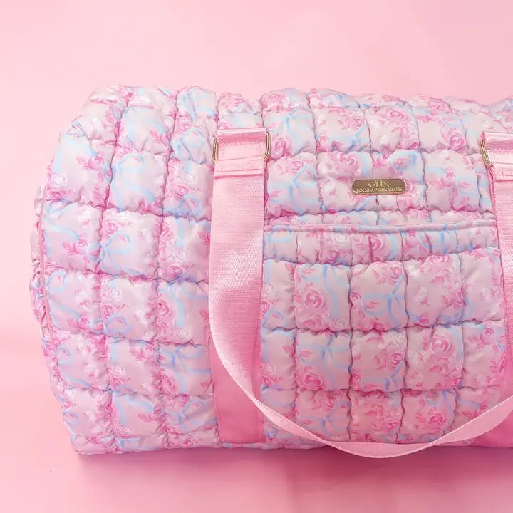 Watercolor Floral Bow Quilted Weekender Duffle Bag - Styled by Ashley Brooke