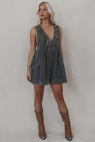 Webster Front - Tie Denim Romper (Dark Grey) - Styled by Ashley Brooke