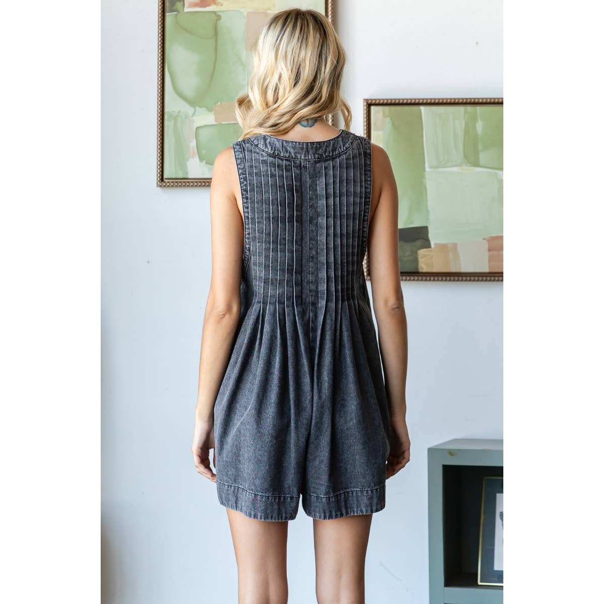 Webster Front - Tie Denim Romper (Dark Grey) - Styled by Ashley Brooke