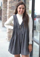 Webster Front - Tie Denim Romper (Dark Grey) - Styled by Ashley Brooke