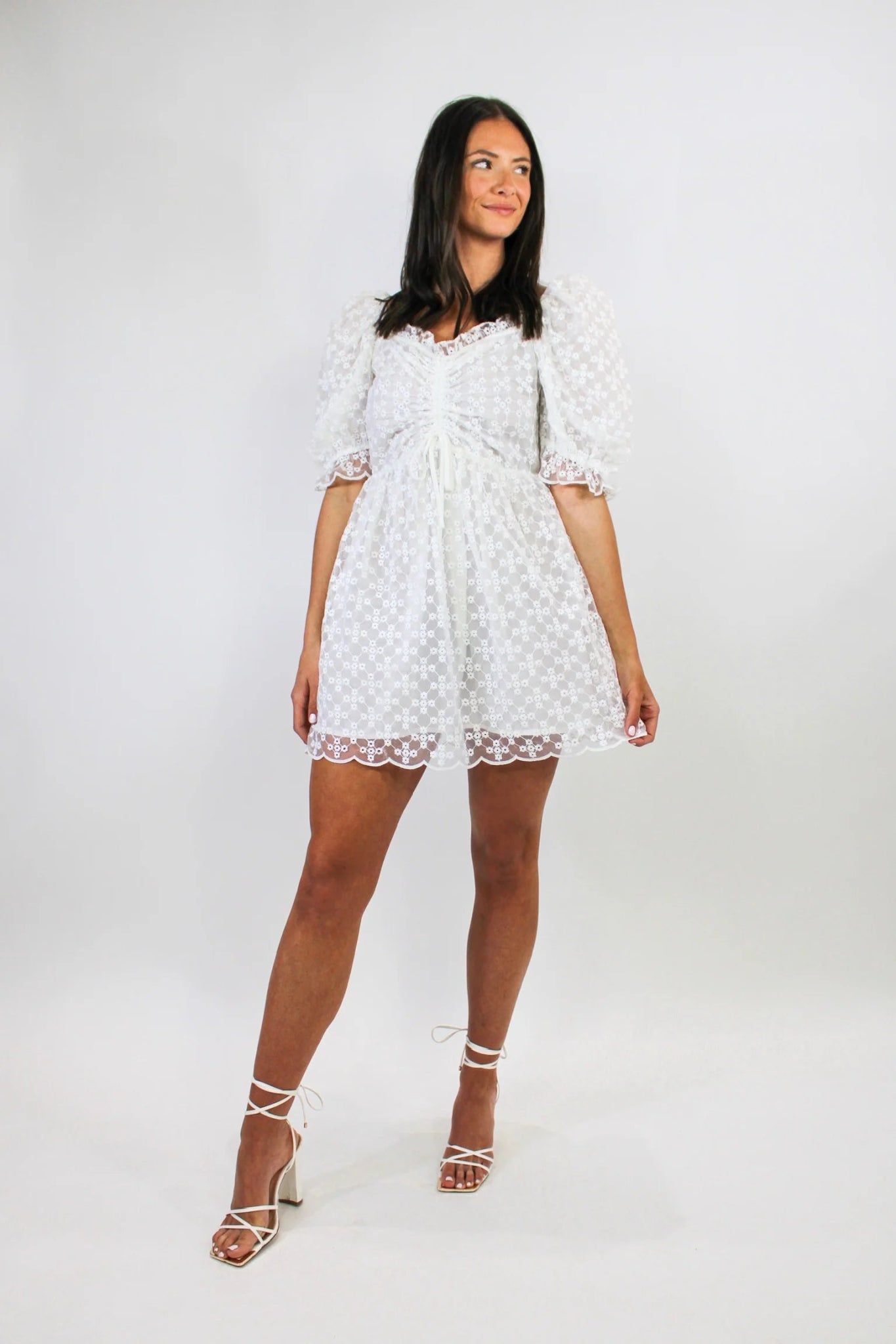 White Floral Eyelet Babydoll Mini Dress - Styled by Ashley Brooke