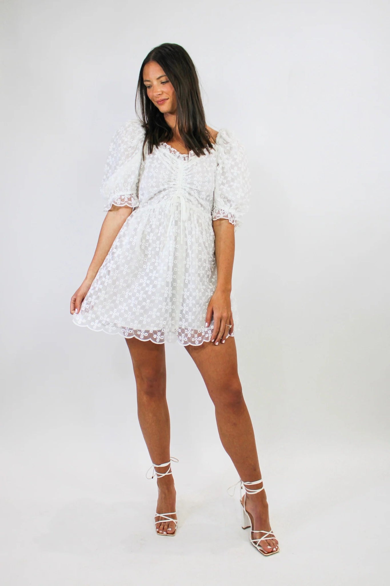 White Floral Eyelet Babydoll Mini Dress - Styled by Ashley Brooke