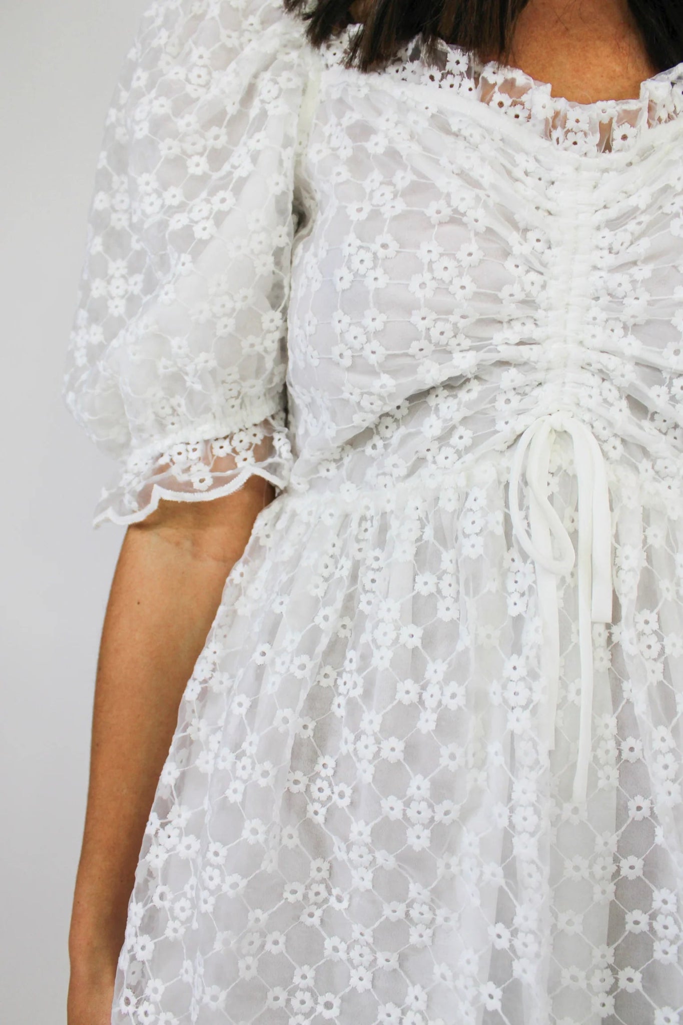 White Floral Eyelet Babydoll Mini Dress - Styled by Ashley Brooke