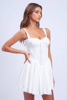 White Satin Corset Lace Trim Mini Dress - Styled by Ashley Brooke