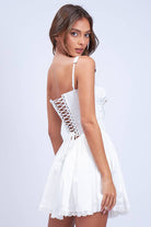 White Satin Corset Lace Trim Mini Dress - Styled by Ashley Brooke