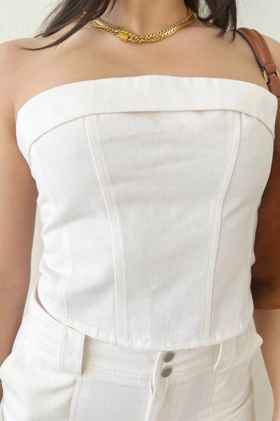 White Strapless Corset Top - Styled by Ashley Brooke