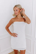 White Textured Strapless Mini Dress - Styled by Ashley Brooke