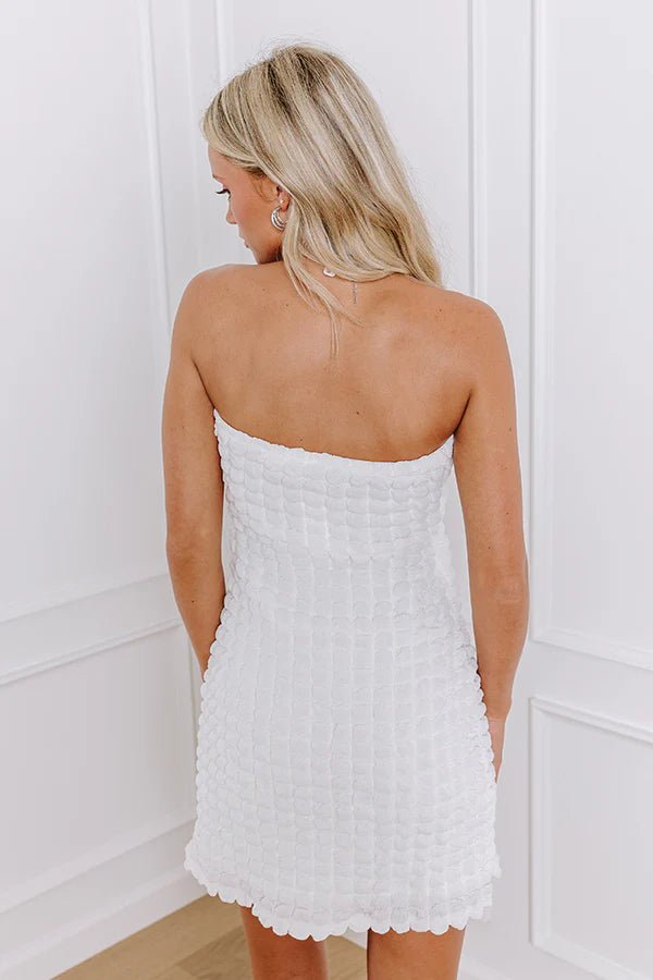 White Textured Strapless Mini Dress - Styled by Ashley Brooke