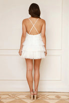 White Tiered Ruffle Tulle Mini Dress with Plunging Neckline - Styled by Ashley Brooke